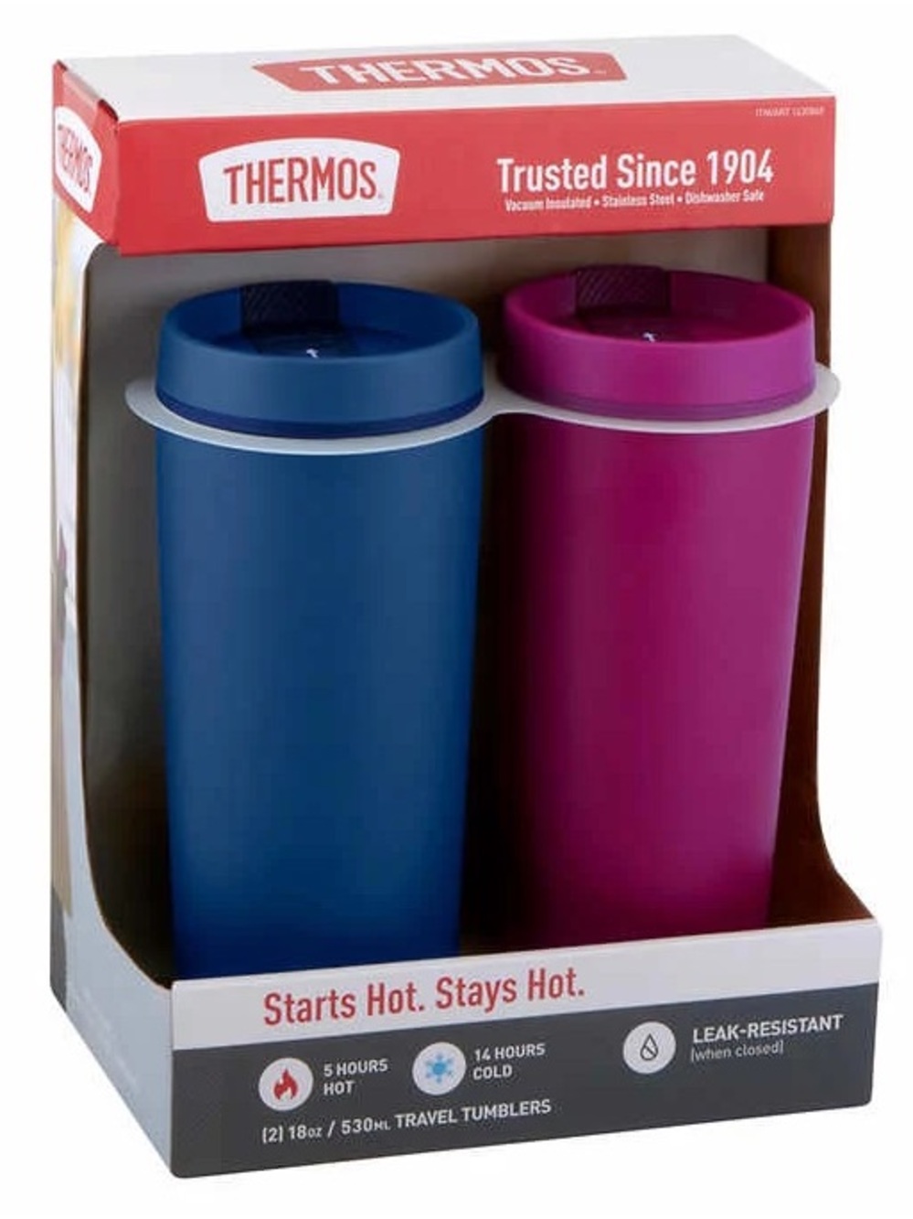 Thermos Blue and Pink Vacuum Travel Tumblers - Set of 2